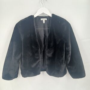 womens Xtraordinary Black Faux Fur Cropped Jacket Soft Shaggy Coat Size Small